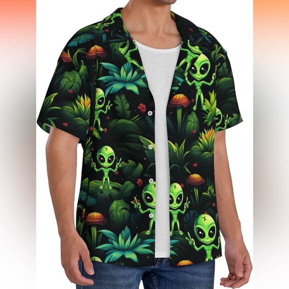 NWOT!Graphic Alien Button Down Shirt - Picture 2 of 5